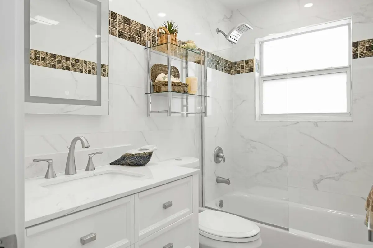 Bathroom renovation Scarsdale NY — custom spa bathroom with green vanity by AlbStar Renovation