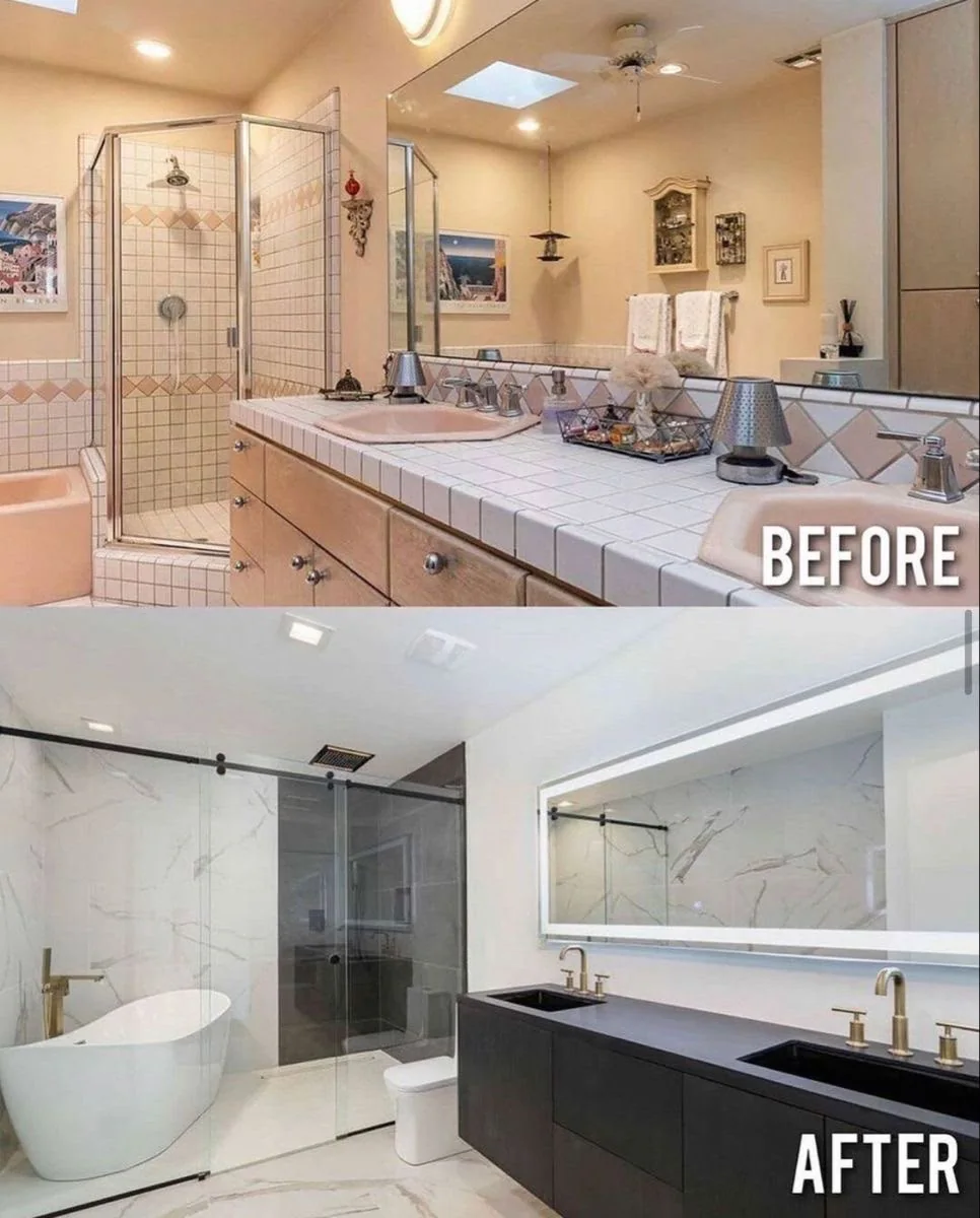 bathroom renovation Yonkers NY dated pink bathroom transformed into modern marble bathroom by AlbStar Renovation
