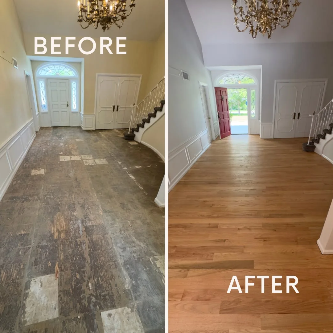 hardwood floor refinishing Yonkers NY entryway floor restoration before and after by AlbStar Renovation